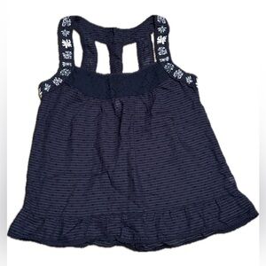 Charlotte Russe Navy Striped Top w/Embroidered Straps